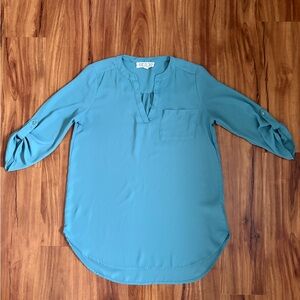 Pink Rose Aqua Blouse with Roll-Up Sleeves